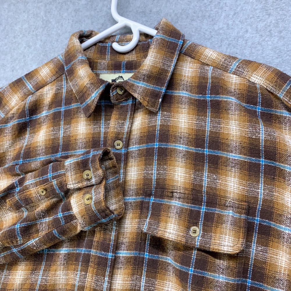 Old Mill Flannel Shirt Mens XL Brown Plaid Long Sleeve Button Down Pocket